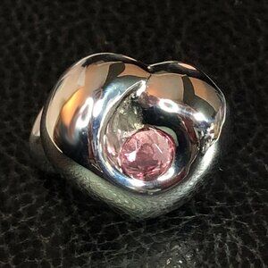 Stainless Steel Statement Ring Puffy Heart Malaya Pink Garnet Sz 6 6.5mm OOAK